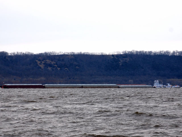 Pictured is the first barge on Lake Pepin of the 2014 UMR shipping season. (Photo by Captain Larry Nielson, Lake City, Minn.)